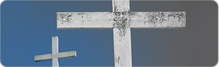two crosses with a blue and gray gradient behind them